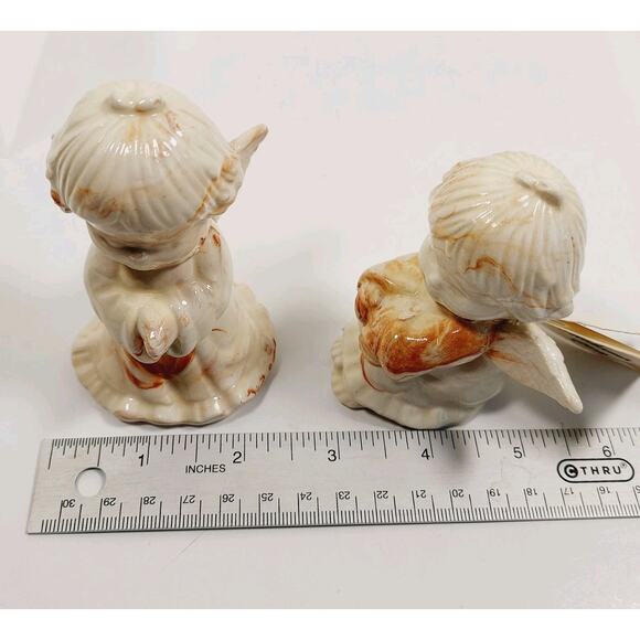 Alabama Clay Pottery 4” Pair Of Praying Angels Figurine Orange Swirls Statue - Picture 16 of 16